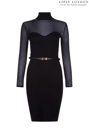 Lipsy Love Michelle Keegan High Neck Belted Knit Dress